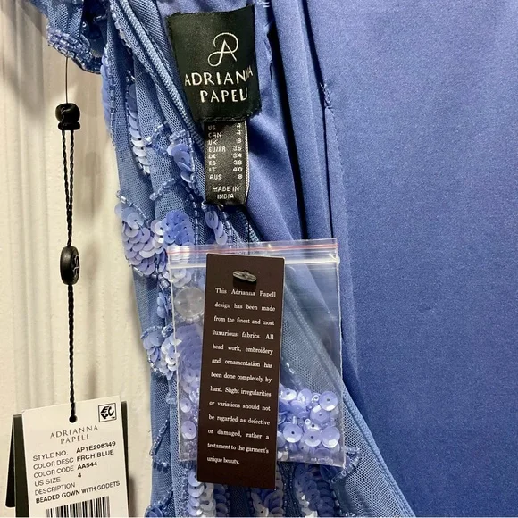 Beautiful Adrianna Papell Blue Dress with Floral Beaded & Sequins Embroidery - Picture 14 of 15